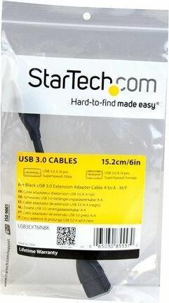 Image du produit StarTech Câble de rallonge USB 3.0 de 15 cm - rallonge de câble USB 3 type A - mâle/femelle - noir (0.15 m, USB 3.0)