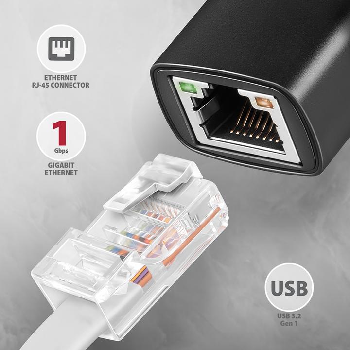 Actual product image Axagon ADE-AR, USB-A 3.2 Gen 1 - Gigabit Ethernet s????ov?? karta, Realtek 8153, auto instal (USB 3.0, RJ45 Gigabit Ethernet (1x))