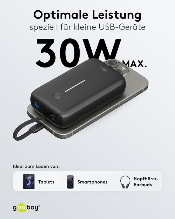 Produktbild Goobay Powerbank 20.000 mAh mit integriertem USB-C-Kabel (20000 mAh, 30 W)