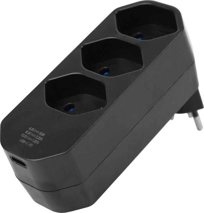 Image du produit Steffen Adaptateur multiple MANTA 3xT13 + 1xUSB-C PD pivotant 320° sw (USB-C, Type 13, 13 x)