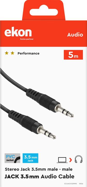 Image du produit Ekon Câble audio avec prise 3,5 mm mâle - mâle (5 m, Jack 3,5 mm (AUX))