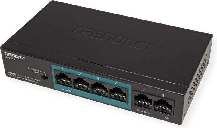Produktbild Trendnet TE-FP051 Netzwerk-Switch Unmanaged Fast Ethernet (10/100) Power over Ethernet (PoE) Schwarz (5 Ports)