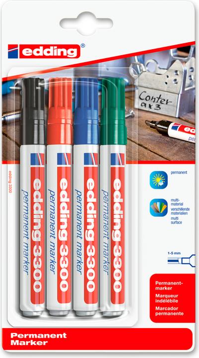 Image du produit Edding Marqueur permanent 3300 (Vert, Bleu, Noir, Rouge, 5 mm, 4 x)
