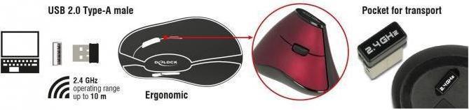 Actual product image Delock 12528 5 buttons mouse WIRELESS, red (Wireless)