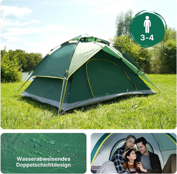 Produktbild Hermex Campingzelt für 3-4 Personen Quick-Up-Zelt Automatikzelt Festivalzelt (Aufblasbares Zelt, 3.40 kg, 4 Personen)