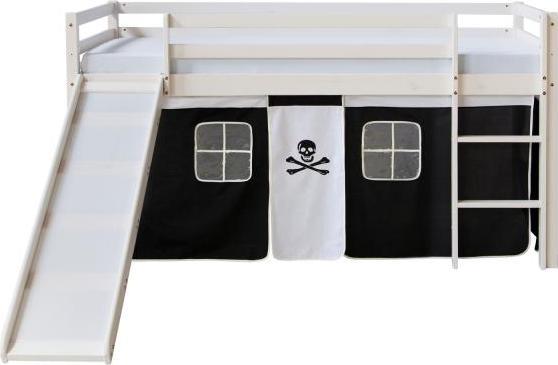 Produktbild Homestyle4u Kinder Hochbett mit Rutsche, Leiter & Vorhang Pirat (90 x 200 cm)