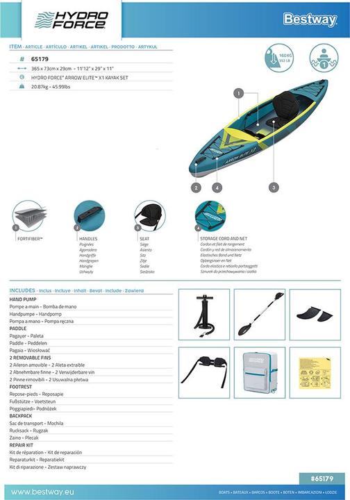Energie-Label Bestway Arrow Elite X1 Kayak Set 365 x 73 x 30cm (1 Pers.)