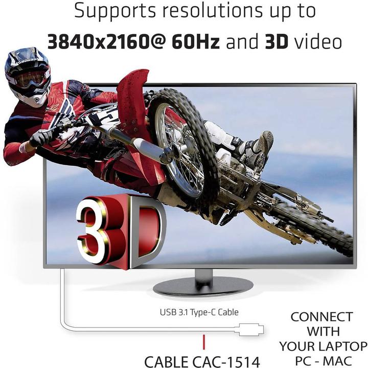 Actual product image Club 3D USB Typ C — HDMI (Typ A) (1.80 m, HDMI, USB Type C)