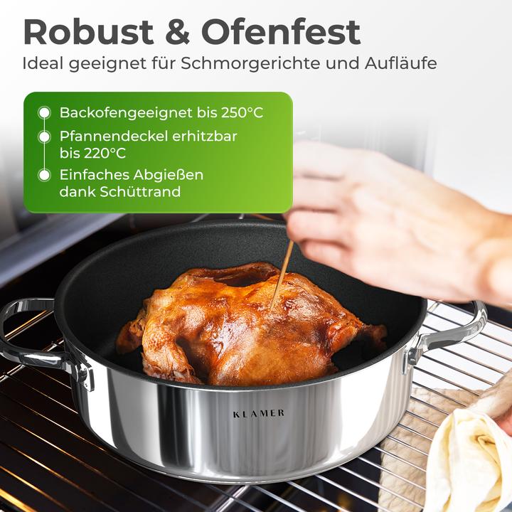 Image du produit KLAMER 28cm induction poêle à servir, anti-adhésif, résistant au four, y compris le couvercle (28 cm, Ensemble de casseroles et de poêles de cuisson, Acier inoxydable)