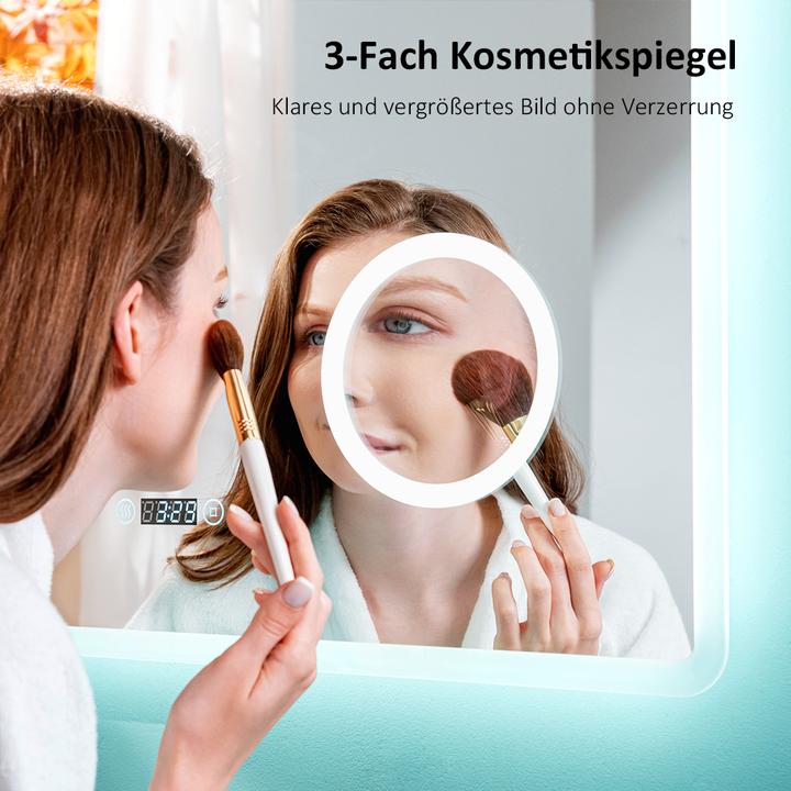 Produktbild Emke Badspiegel mit Beleuchtung 80*60cm, 3X Vergrösserung, Kaltweiss6500K, Dimmbar, Touch Schalter
