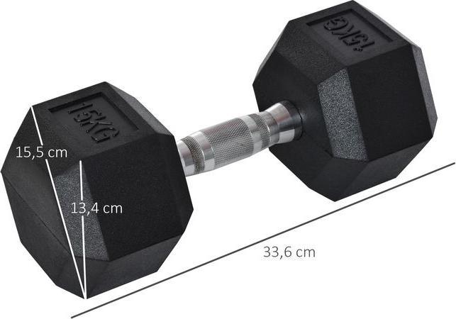 Produktbild Swisshandel24 Hexagon Kurzhantel Gusseisen Hantel Gummi-Hantel Griff gerändelt Gewichte Metall Gummi schwarz 1 x 1 (1 x 15 kg)