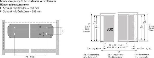 Immagine prodotto Hettich Telaio per cartelle sospese Systema Top 2000 368-540 / 600 mm finitura alluminio (1 pz.)