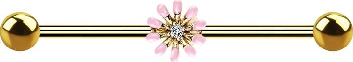 Star Piercing Barbell 14k vergoldet mit Blume rosa (Chirurgenstahl 316L, Messing)