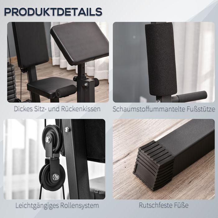 Produktbild Swisshandel24 Gym Kraftstation Fitnessstation Multigym Fitnesscenter Fitnessgerät inkl. Gewichten mit Rollenpolste