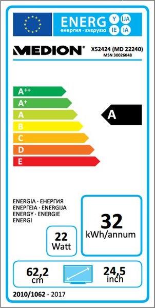 Energy Label Medion ERAZER X52424, 24.5, black (1920 x 1080 pixels, 24.50")