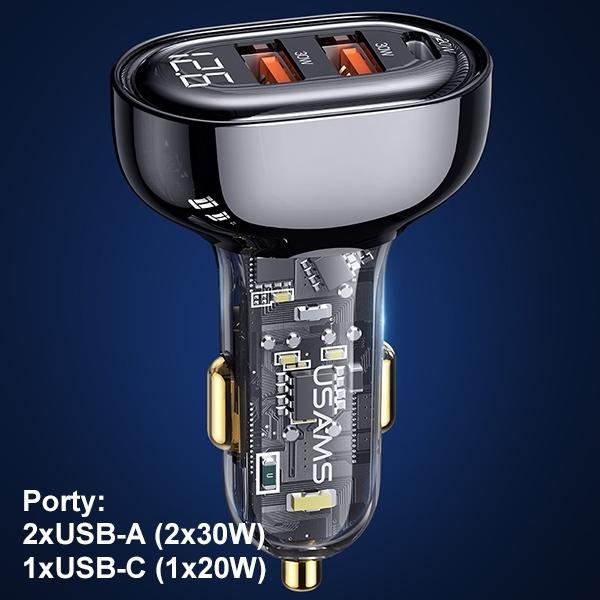 Produktbild Usams Ład. sam. 2xUSB+1xUSB-C 80W Fast Charge niebieski/blue CC159CC02 (US-CC159)