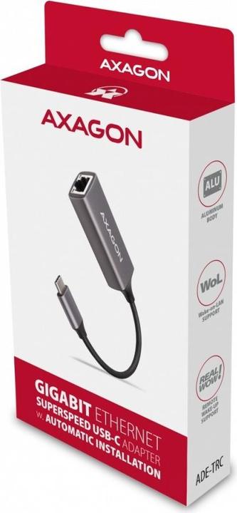 Actual product image Axagon ADE-TRC Gigabit Ethernet 10/100/1000 Adapter - USB 3.1 Type C, Titanium Gray (USB 3.1, RJ45 (1x))