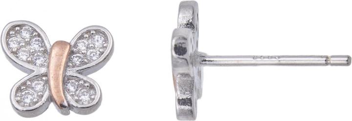 Actual product image Passion Rhodie Silver Earrings - Bicolor - Zirconia - Butterfly (MAT BIJOU, Matériel exact)
