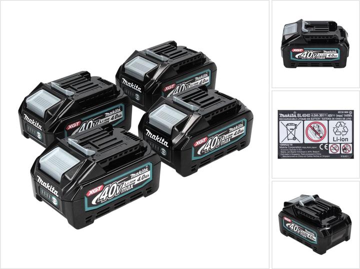 Image du produit Makita Set de batteries: 4x BL4040 Batteries 4,0 Ah 40V max. - XGT Li-Ion - Classe de protection (40 V)