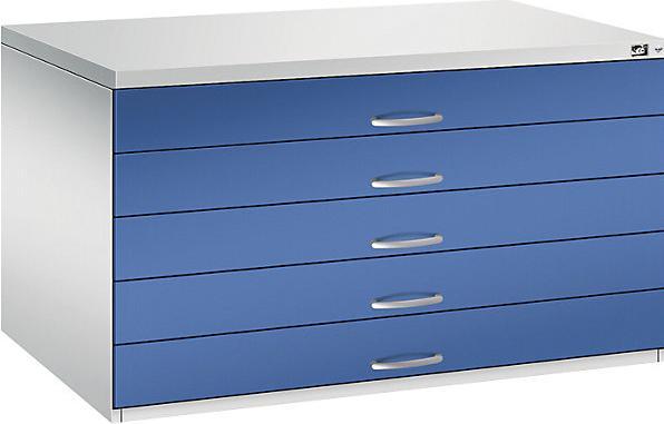 Image du produit C+P Armoire à plans, format A0, 5 tiroirs, hauteur 760 mm, gris clair / bleu