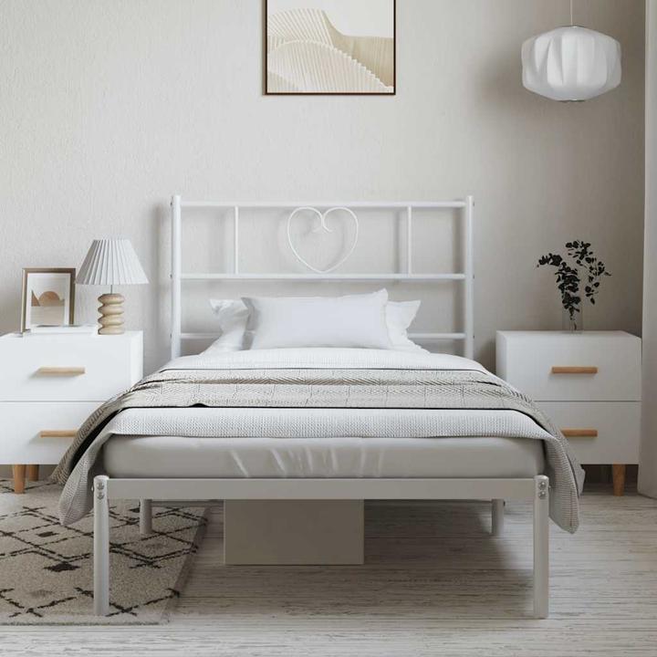 Produktbild VidaXL Bettgestell mit Kopfteil Metallbett Bett Einzelbett Weiss 100x200cm (100 x 200 cm)
