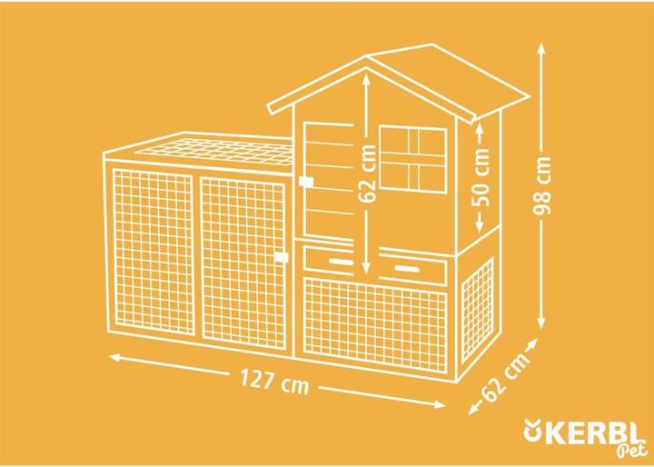 Actual product image Kerbl Rodent hutch Freetime Hatch, wooden house with free run, bitumen roof, replacement tray