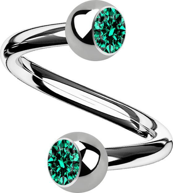 Star Piercing Micro Spirale silber mit zwei Kugeln Kristall türkis (Titan G23, ohne Messing)