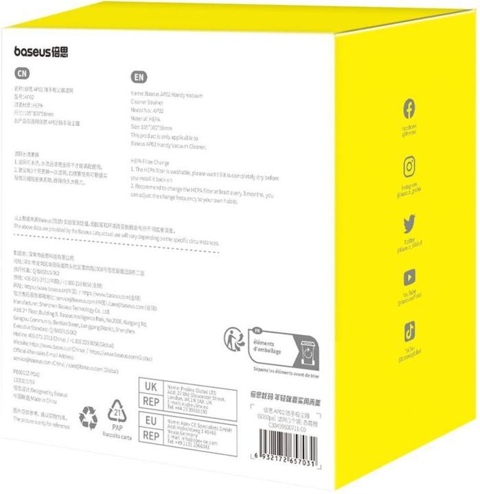 Produktbild Baseus Filter für den Staubsauger AP02 mit einer Leistung von 6000 Pa – orange