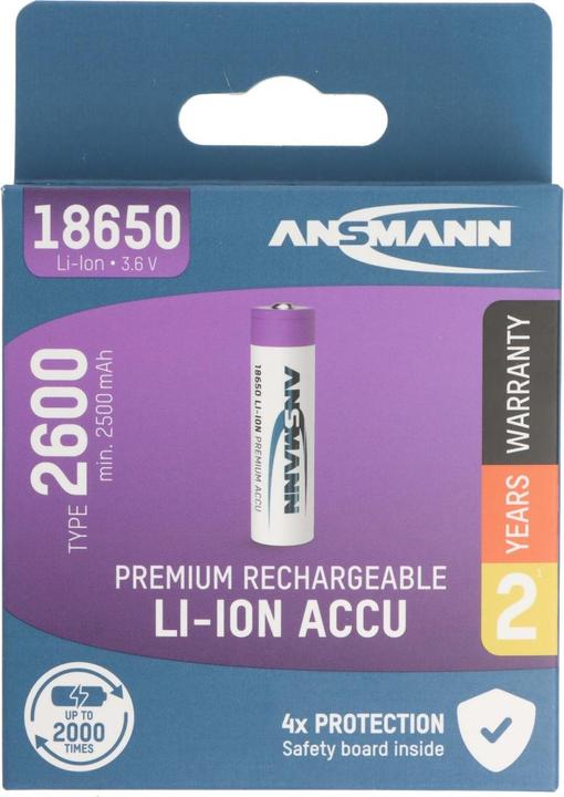 Image du produit Ansmann Batterie 18650, batterie protégée par un circuit de sécurité (1 pcs, 18650, 2600 mAh)