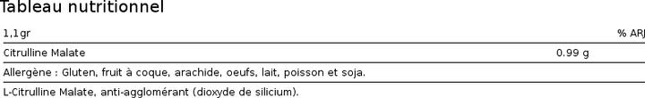 Valeurs nutritives et ingrédients Io.Genix Citrulline Malate (1 pièce(s), Poudre, 300 g)