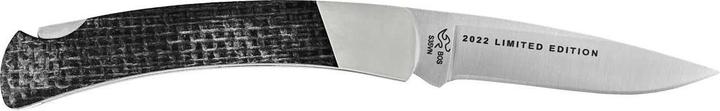 Image du produit Buck 501 SQUIRE, acier S35VN, inoxydable, back lock, noir burlap micarta grip, maillechortb (7 cm)