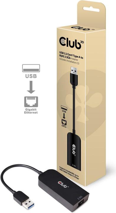 Image du produit Club 3D USB 3.2 Gen1 Type A sur RJ45 (USB-C 3.2 Gen 1, RJ45 (1x))