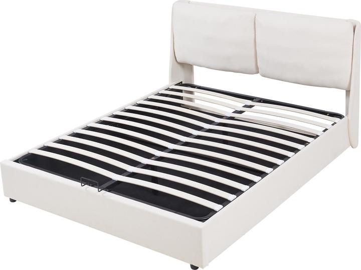 En.Casa Polsterbett Lunner mit Bettkasten 140x200 cm Beige (200 x 140 cm)