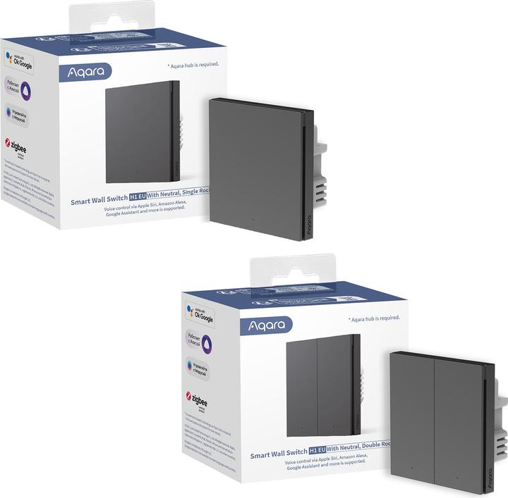 Actual product image Aqara Smart Wall Switch H1 Grau With Neutral, Single Rocker (Zigbee)