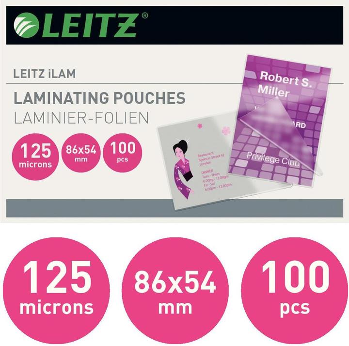 Actual product image Leitz Laminating foil pouch 54x86mm (54 x 86 mm, 100 Piece, 125 µm)