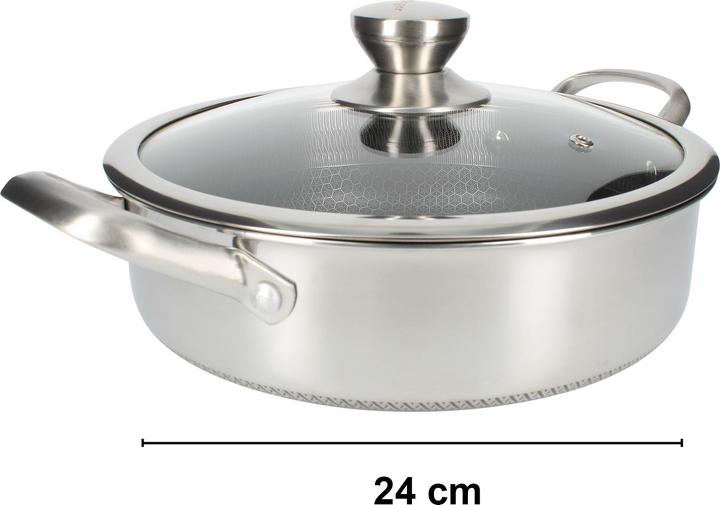 Image du produit Cheffinger Poêle à frire en acier inoxydable de qualité supérieure avec revêtement antiadhésif en forme de nid (24 cm, Poêle à frire, Acier inoxydable)