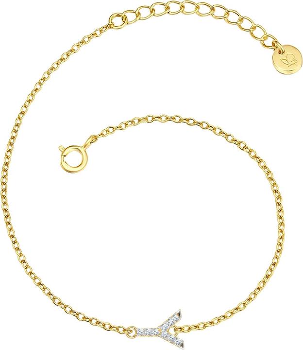Actual product image Glanzstücke München Ladies letter Y sterling silver cubic zirconia yellow gold 17.0 cm basic length + 3.0 cm extension (17 cm, Sterling Silver)