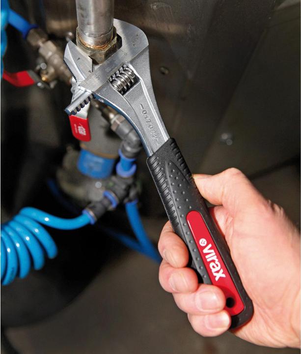 Actual product image Virax Rolling fork wrench 12" with 2 in 1 functional jaw for pipes and nuts