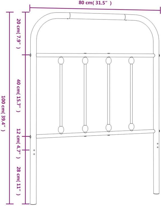 Immagine prodotto VidaXL Kopfteil Metall Schwarz 75 cm, Farbe: Schwarz, Material (80 x 3 x 100 cm)
