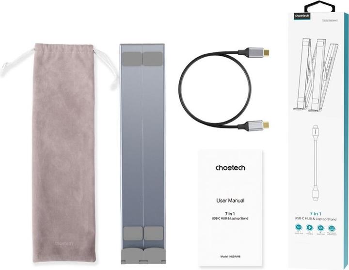 Immagine prodotto Choetech Supporto per laptop 7in1 Docking Station HUB-M48 (nero) (USB-C, 7 Porti)