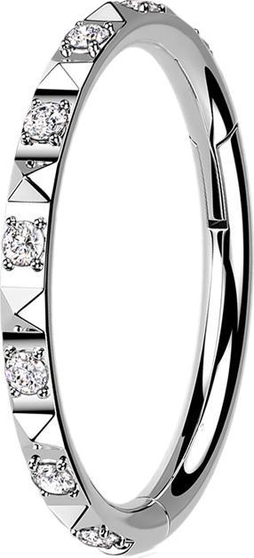 Star Piercing Micro Segmentring klappbar silber seitlich Pyramiden und Kristalle silber (Titan G23, ohne Messing)