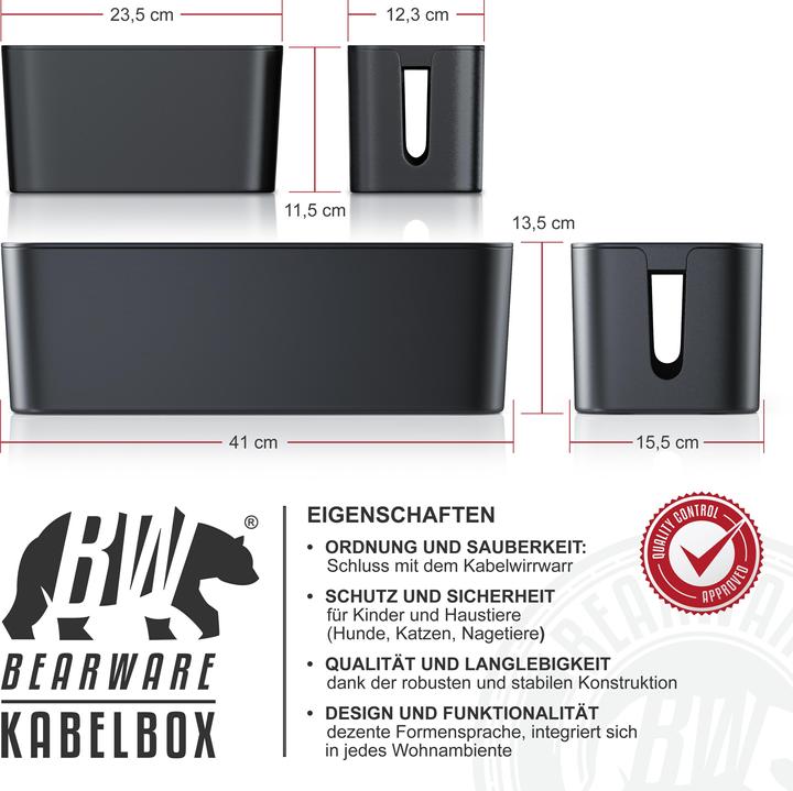 Image du produit Bearware 2x boîte de câbles, boîte de câbles avec pieds en caoutchouc, classeur de câbles, boîte de