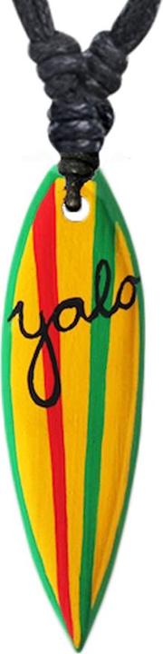 Image du produit Star Piercing Collier noir pendentif Surf vert avec des bandes jaunes et rouges en bois d'olivier (Organique, sans laiton)