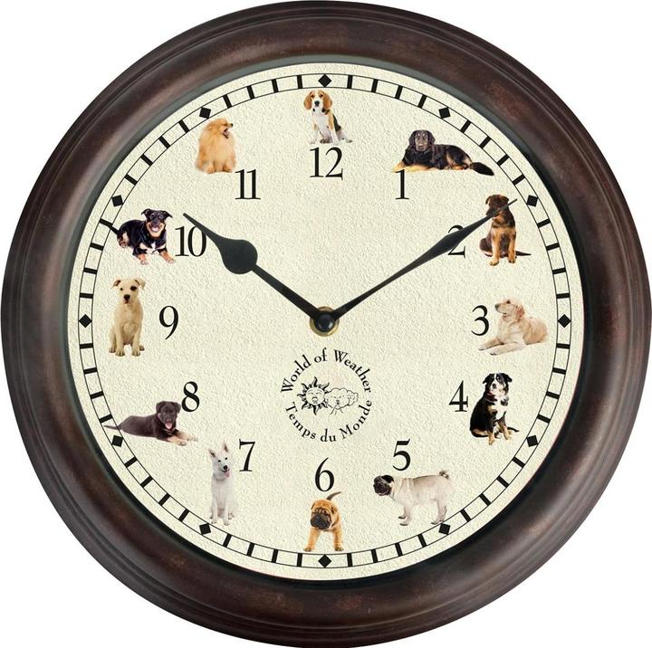 Esschert Design Gartenuhr mit Hundegeräuschen ø 30 cm, Mehrfarbig (30 cm)