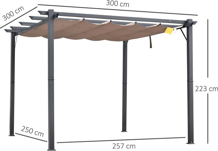 Actual product image Swisshandel24 Pergola gazebo patio cover with sliding roof garden aluminium charcoal grey+coffee brown 3x3x2.23 m (300 cm, 300 cm)