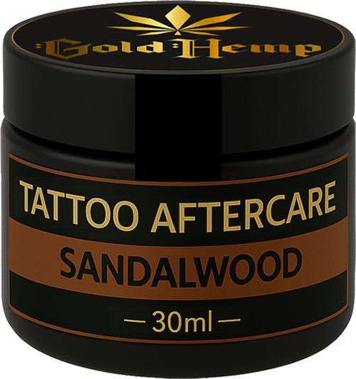 Produktbild GoldHemp Tattoo Aftercare Sandalwood 30ml (Panthenol, Cannabis Sativa Seed Oil, Cocos nucifera oil, Tocopherol, Aroma, Coumarin, Cera Alba, Cannabidiol, Linalool, Vitis Vinifera Sees Oil, Limonene, Pantolactone)