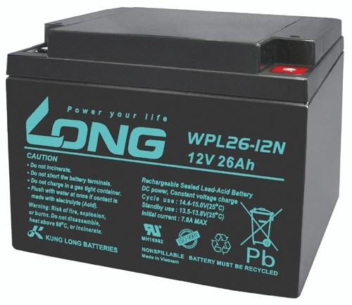 Actual product image Long WPL26-12N-M WPL26-12N-M Lead-acid battery 12V 26Ah lead-fleece (AGM) (W x H x D) 166 x 125 x 175mm (12 V, 26 Ah)