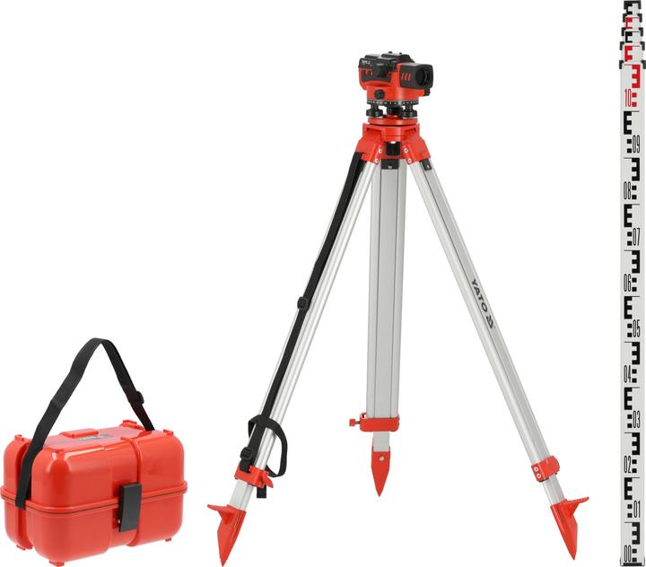 Actual product image Yato Optisches Nivelliergerät 32-Fach, Bereich 100m, IP54 inkl. Stativ + Messlatte