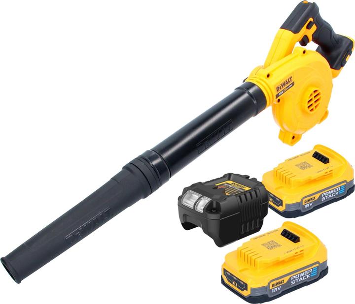 Produktbild DeWalt DCV 100 E2 Akku Gebläse / Laubbläser 18 V + 2x Powerstack Akku 1,7 Ah + Ladegerät (Akkubetrieb, Laubbläser)