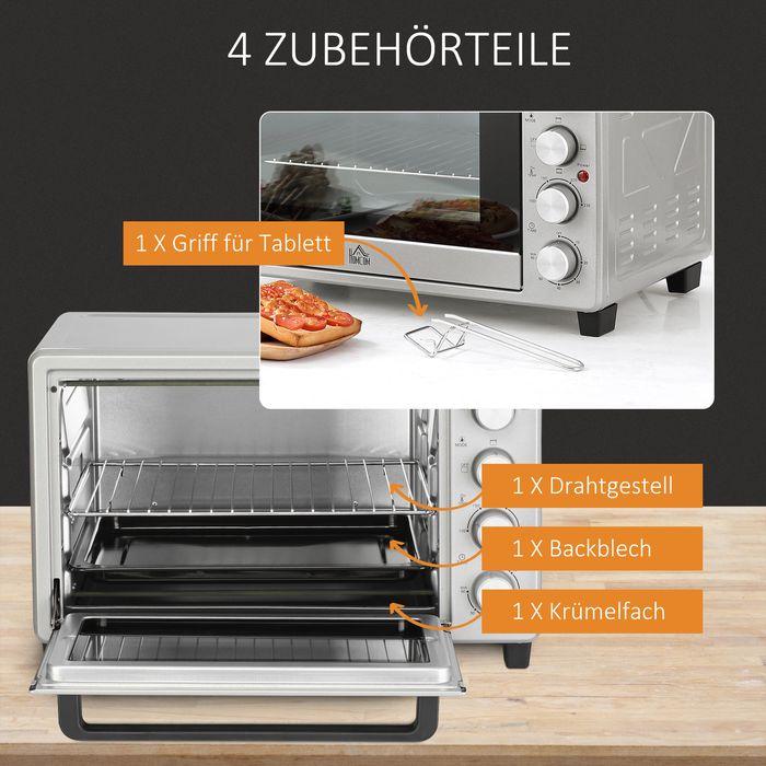 Produktbild Swisshandel24 Minibackofen 32L 1600W Elektrischer Mini Ofen mit Schlackenauffangwanne Metall Edelstahl Glas Silber